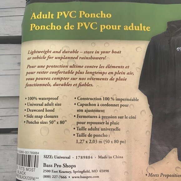 Bass Pro Shops Adult PVC Poncho Set of Two Black One Size Fits All NWT - Picture 4 of 7